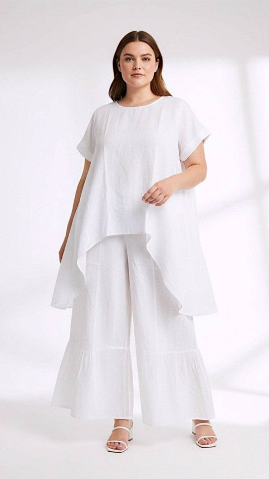 WHITE PALAZZO PANT & ASYMMETRICAL BLOUSE SET